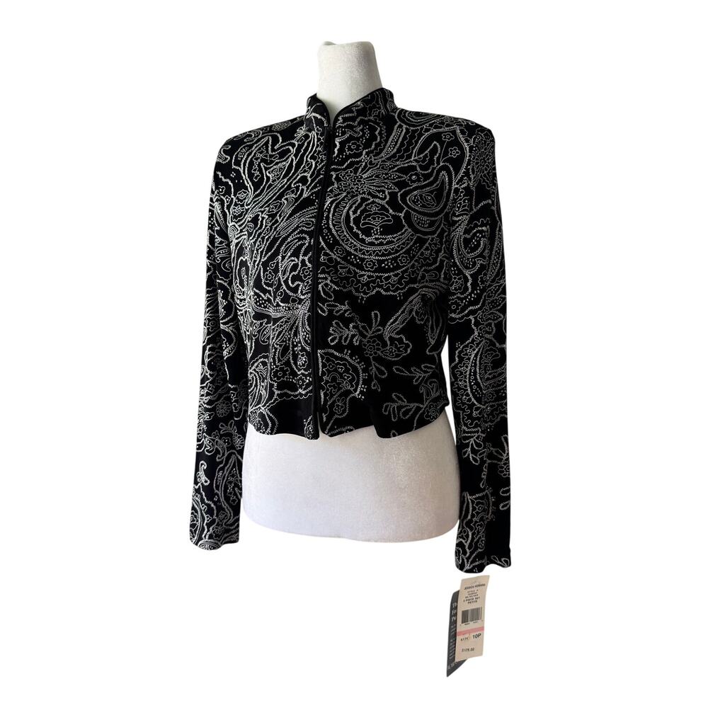 NWT Vintage ‘00s Jessica Howard Black & Silver Sparkle Cropped Full Zip Jacket